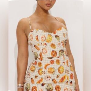 Sleeveless Orange Print Gingham Mini Dress